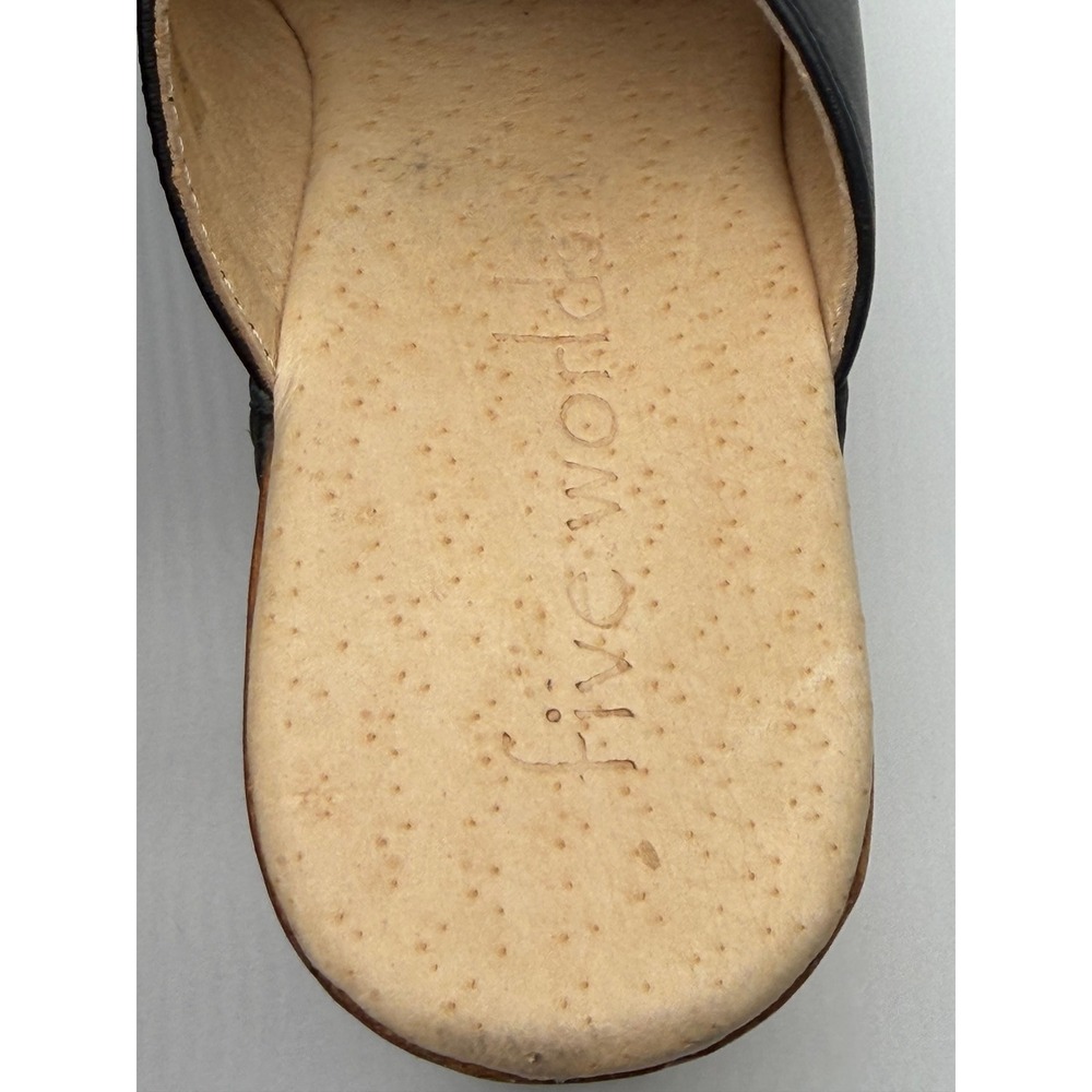 Anthropologie Five Worlds Clogs Sz 10 Black Leather Wood Platform Studded Mules - Picture 12 of 14